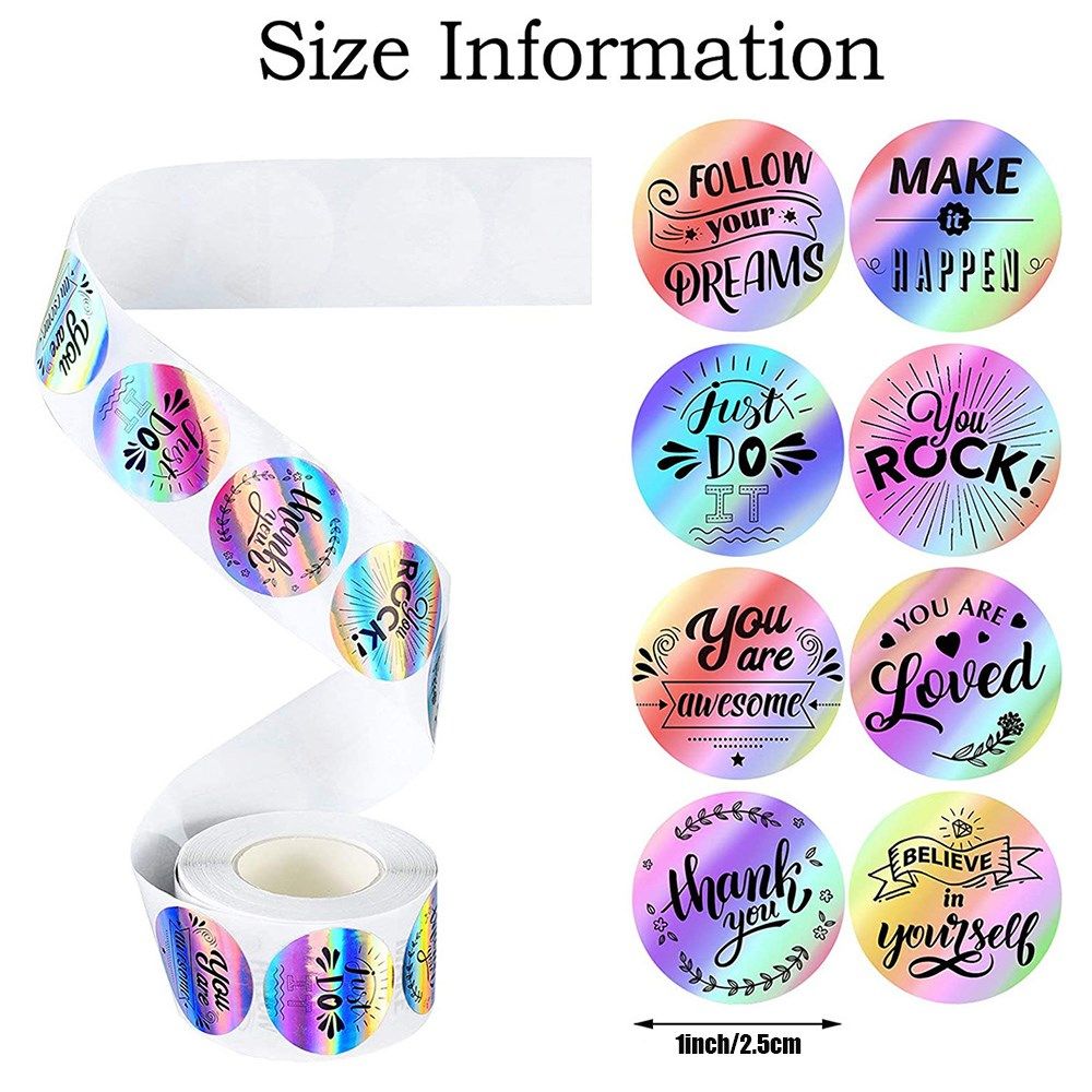 50-500pcs holographic rainbow reward stickers thank you lase