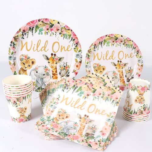 Wild One Disposable Tableware Jungle Animal Birthday Party D