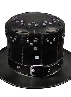 Plague Doctor Retro Steampunk Hat Adult Black Riveted PU