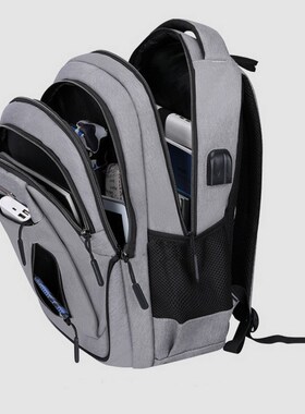 Large Usb Men Backpack Laptop 15.6 Oxford Gray Solid High S