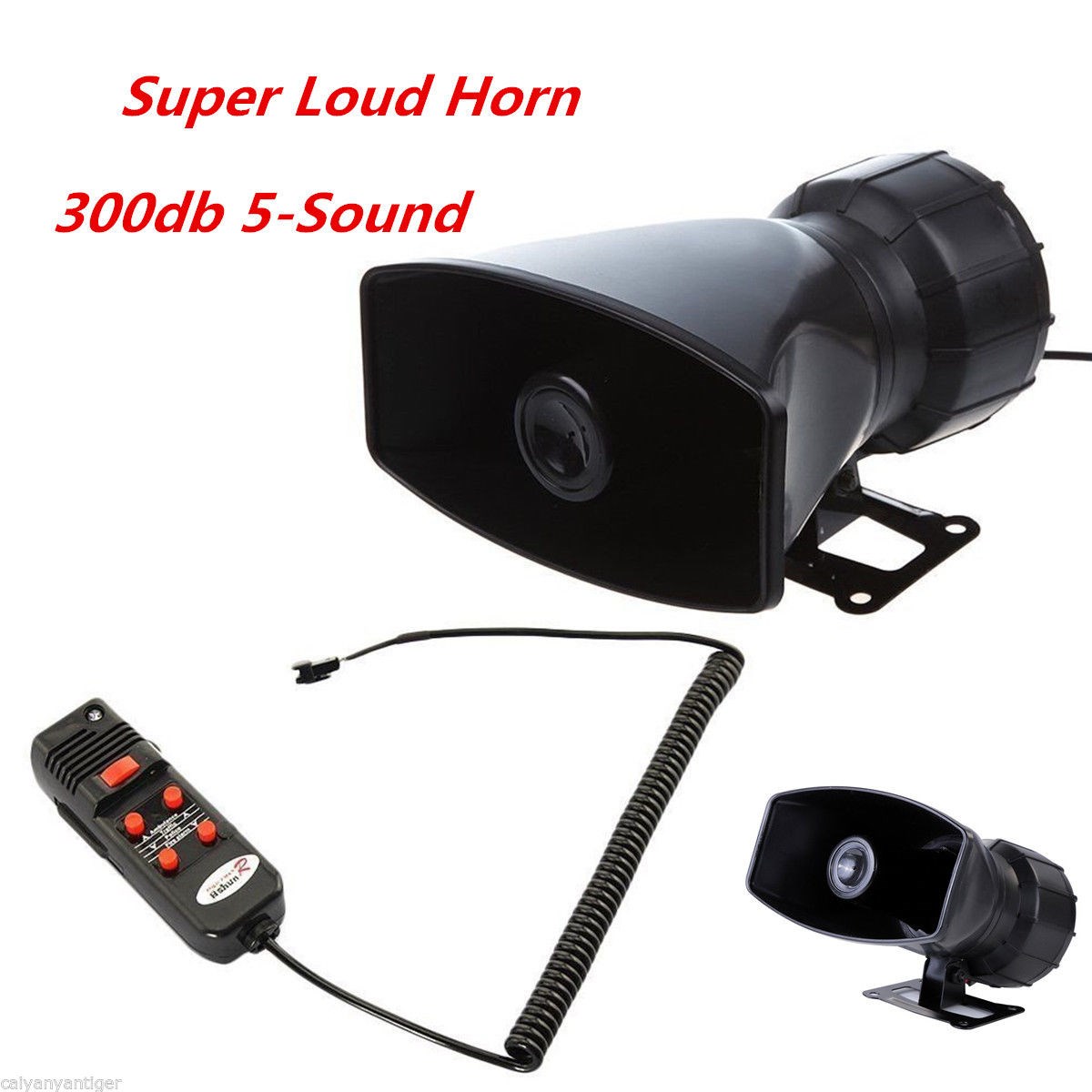 12V 60W Car Loud Air Horn 5 Sound Warning Speaker Alarm Poli