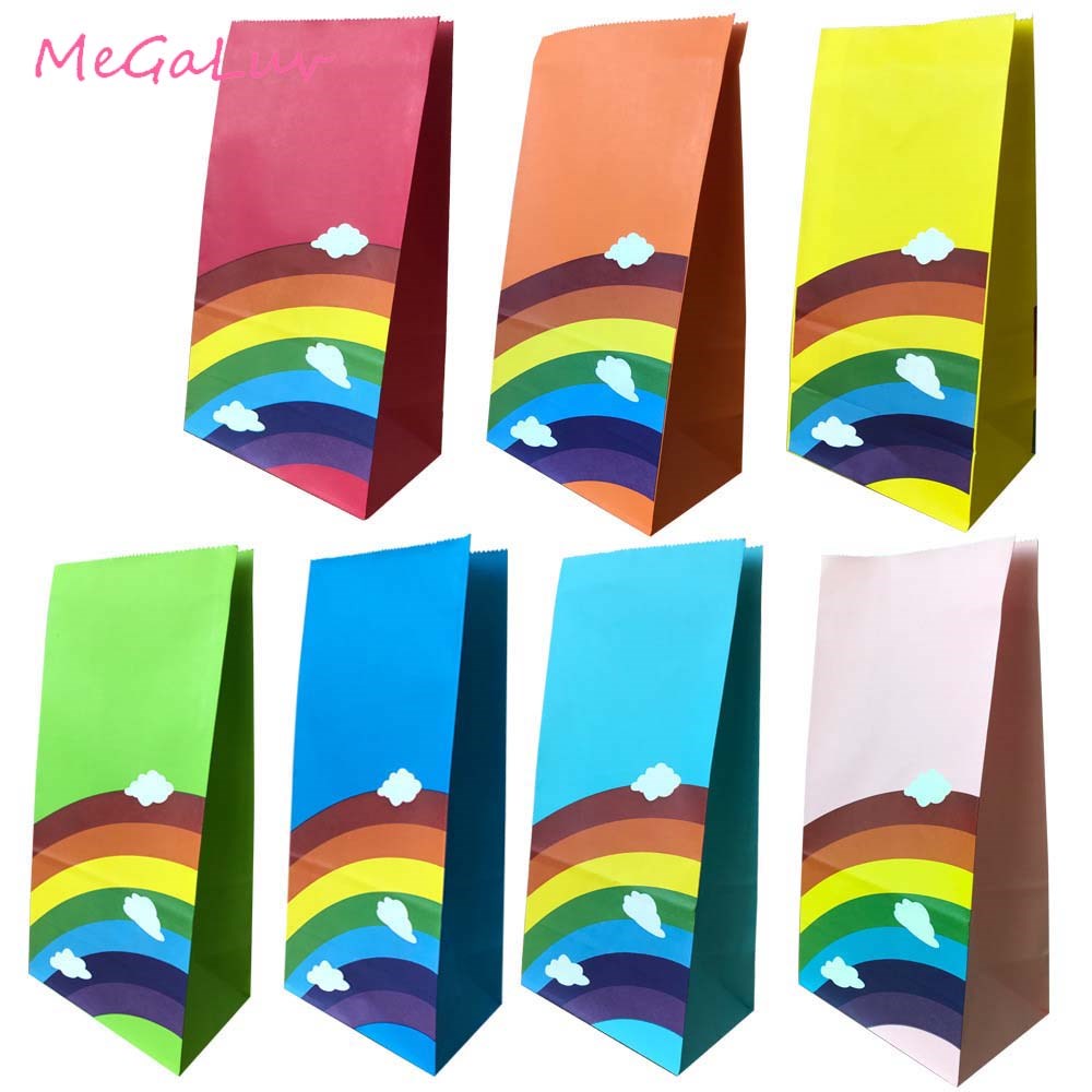 5Pcs Colorful Rainbow Paper Bag Cookie Candy Gift Bag Baby S