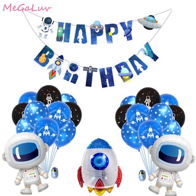 Boy Kids Happy Birthday Astronaut Ballon UFO Rocket Foil Bal