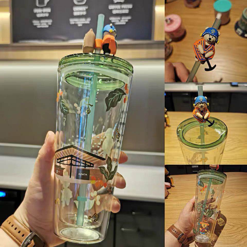2021 Star Daddy Coffee Farmer Bear Double Glass Straw Cup La
