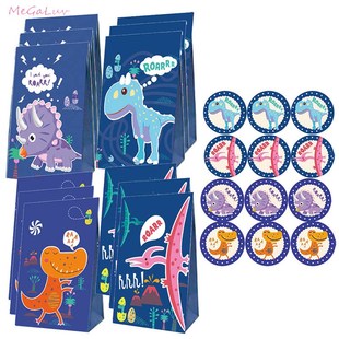 12 Pcs/set of Dinosaur Biscuit Bag Box with Sticker Christma