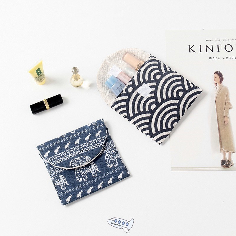 Girls Diaper Sanitary Napkin Storage Bag Canvas Seashell San