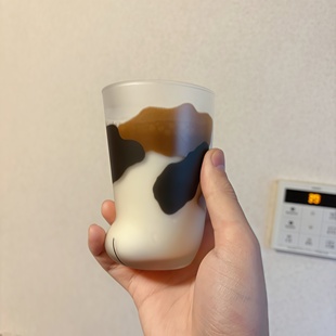 咖啡杯 磨砂玻璃猫脚水杯牛奶杯可爱卡通女生高颜值早餐牛奶杯