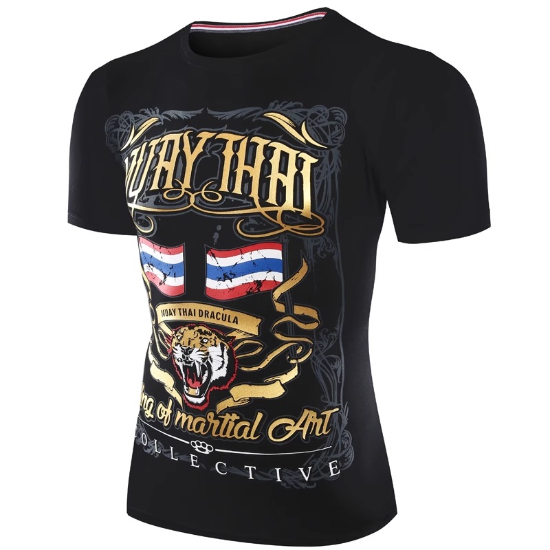 拳击服夏季短袖泰拳搏击格斗上衣日常运动健身休闲圆领T恤
