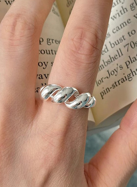 日本portney bells925银麻花牛角包戒指女ins冷淡风小众极简主义