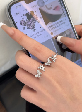 英国设计师cherry kitty银瑞泰s925银蝴蝶镶嵌戒指女设计轻奢高级