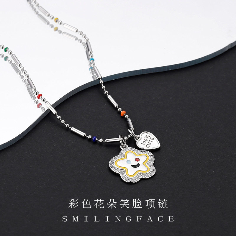 日本portney bell笑脸花朵花花串珠项链女生小众年新款潮彩色