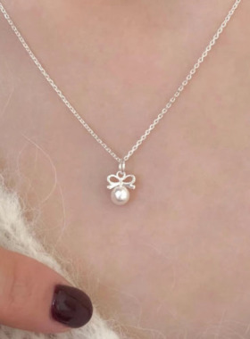 日本portney bells925银蝴蝶结珍珠项链女ins夏季甜美简约迷你