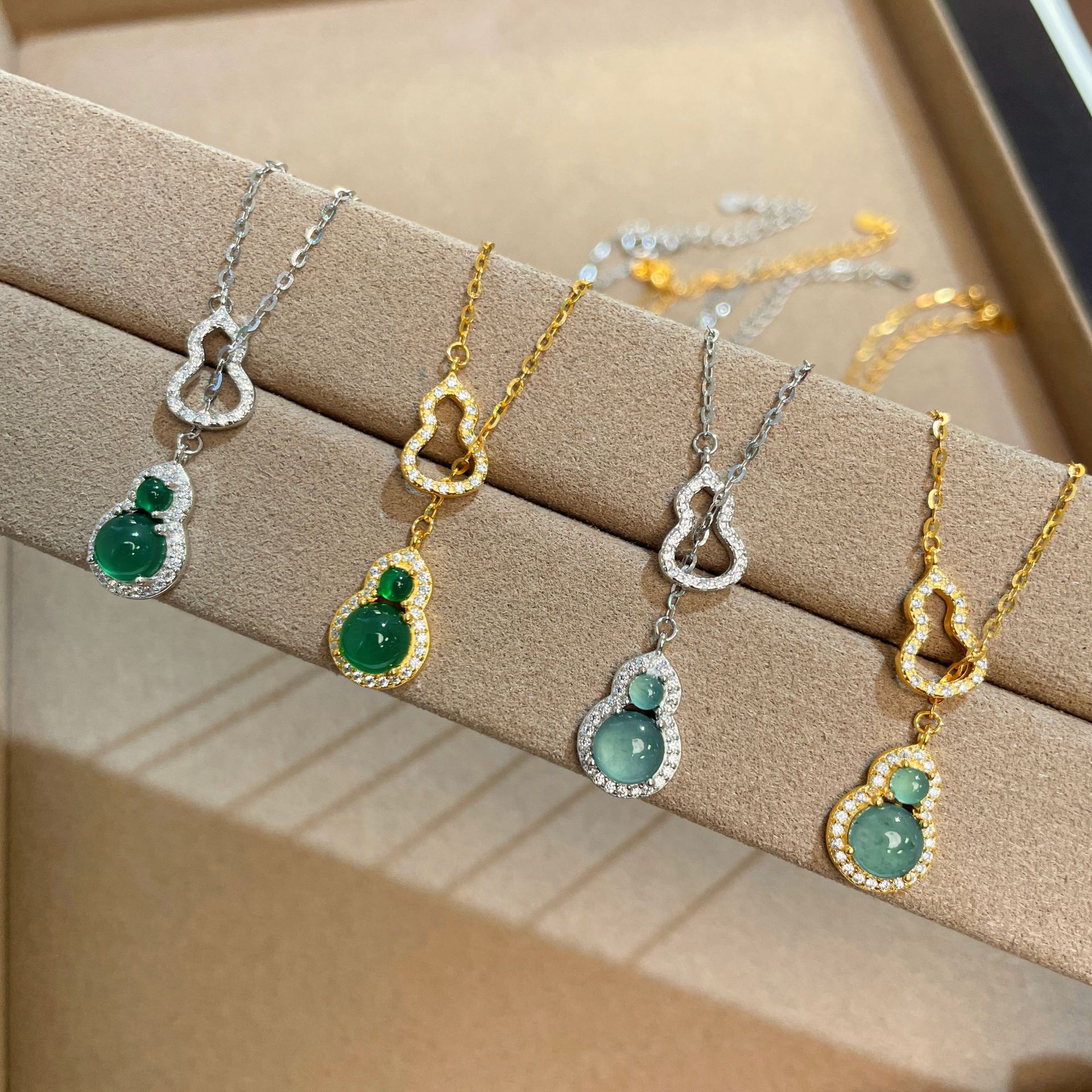 英国设计师cherry kitty新中式双葫芦翡翠项链女s925银绿玉髓福禄