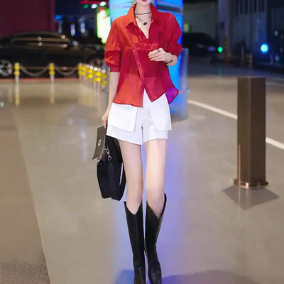 日本portney bell夏季新高级感长袖防晒衬衫高腰设计感短裤女