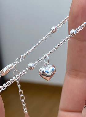 日本portney bells925银双层爱心圆珠手链女 简约小众ins韩系