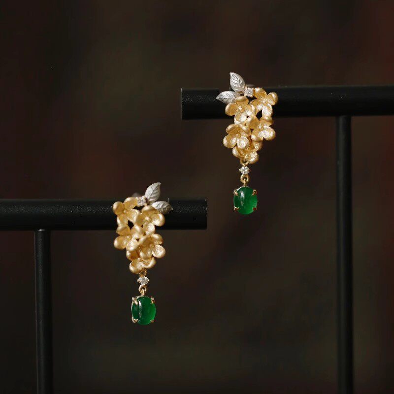 日本Portney Bell桂香桂花流苏耳环复古精致耳钉气质鎏光溢彩