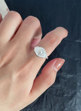 日本portney bell银新中式海棠花戒指女气质小众复古花纹海棠