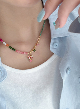 日本Portney Bell时尚精致多巴胺蝴蝶郁金香串珠项链轻奢小众