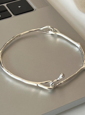 日本portney bells925银不规则树枝手镯女ins博主小众简约光面