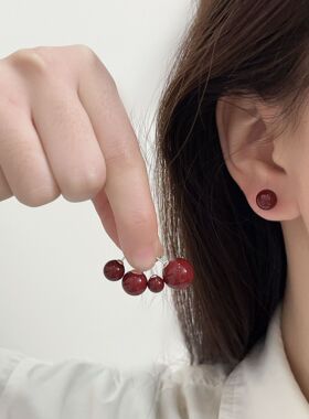 英国设计师cherry kittys925银安可拉红色耳钉女温柔百搭显气质