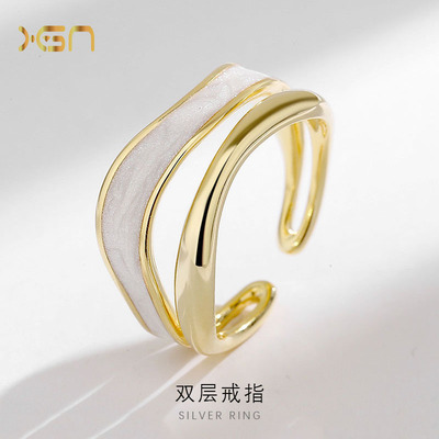 日本portney bells925银简约双层不规则戒指女ins潮小众设计