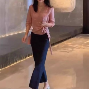 女装 日本portney 直筒九分裤 bell新款 v领侧边系带收腰上衣时尚