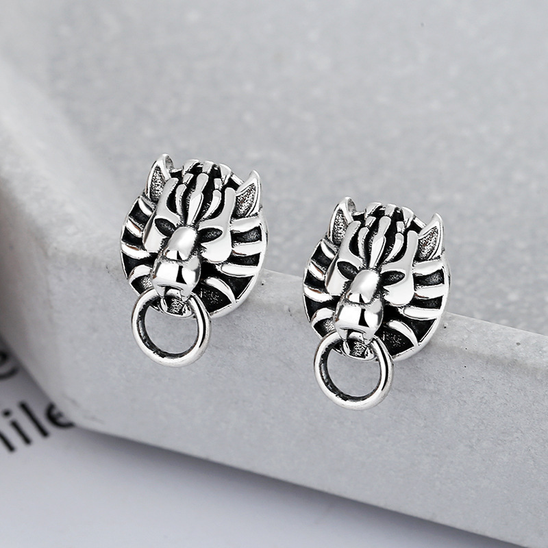 英国设计师cherry kitty925银中性风耳钉潮霸气狼头耳饰个性复古