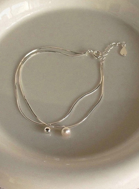 日本portney bells925银淡水珍珠圆球双层手链女ins极简百搭小众