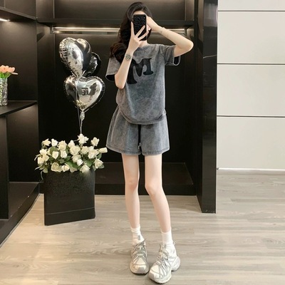 英国cherry kitty高级感灰色休闲运动套装女夏时尚减龄显瘦短袖