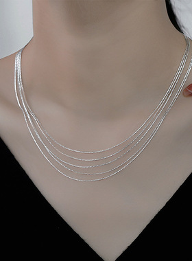 日本Portney Bell韩国小姐姐气质银色多层项链波光细五层闪链颈