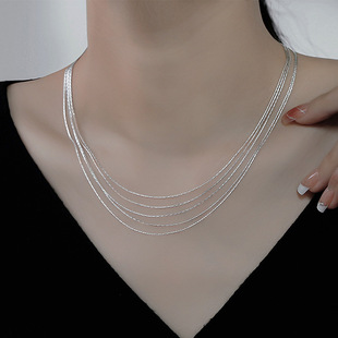 日本Portney Bell韩国小姐姐气质银色多层项链波光细五层闪链颈