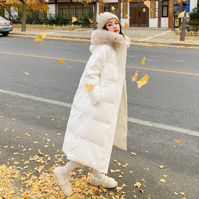 白色羽绒服女中长款过膝2021新款冬韩版宽松白鸭绒加厚免洗外套潮