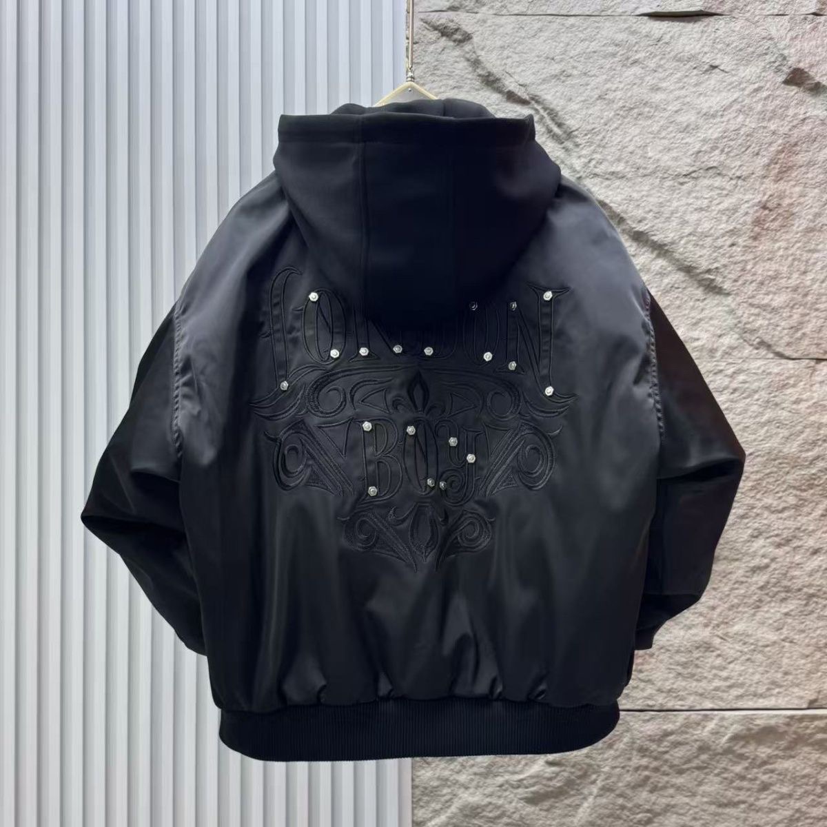 实体冬季新款羽绒服男重磅飞行员棒球服外套时尚潮流刺绣连帽夹克