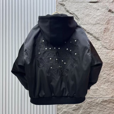 实体冬季新款羽绒服男重磅飞行员棒球服外套时尚潮流刺绣连帽夹克