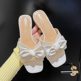 女鞋 2025年夏季 女凉拖外穿大码 新款 41一43 方头蝴蝶结粗跟露趾拖鞋