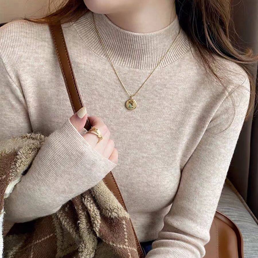 半高领毛衣女新款秋冬针织衫修身显瘦内搭长袖上衣百搭洋气打底衫