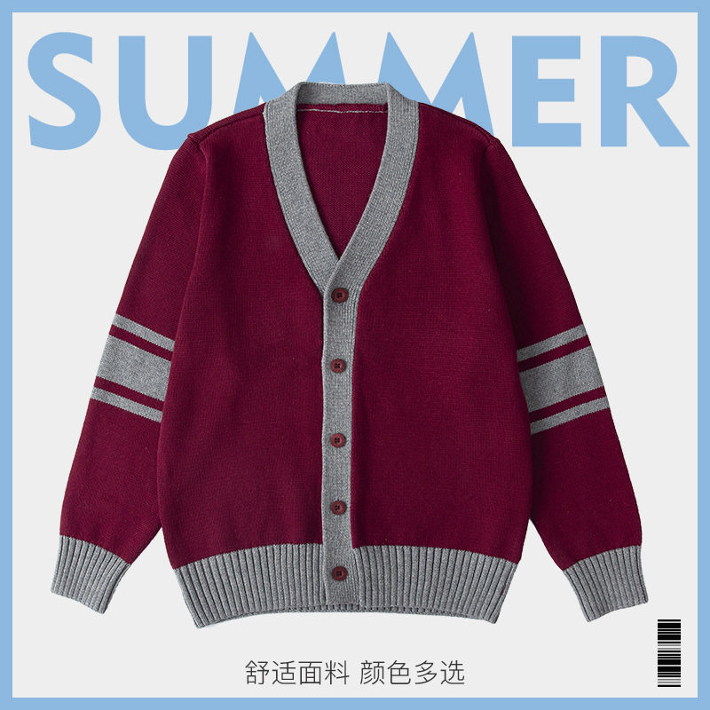 中小学生枣红色毛衣校服