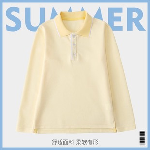 中小学生春秋长袖 polo衫 黄色纯色校服T恤女童英伦学院风校服套装
