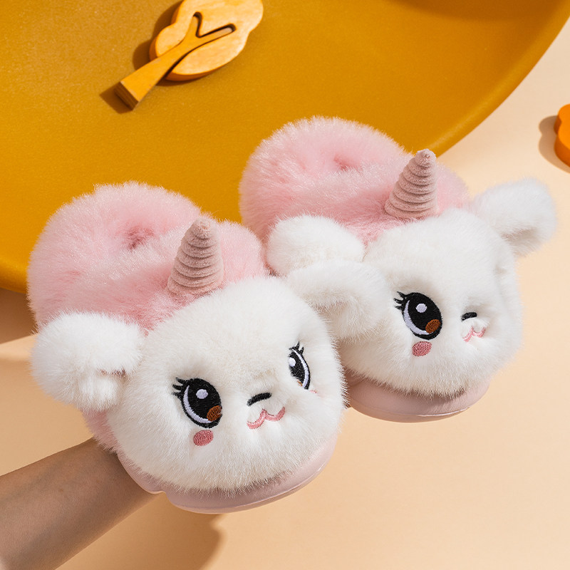 儿童棉拖鞋秋冬季男女童宝宝软底防滑加绒卡通兔子居家保暖鞋厚底