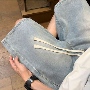 潮流宽松休闲外穿炸街港风帅气百搭五分中裤 男士 薄款 夏季 牛仔短裤