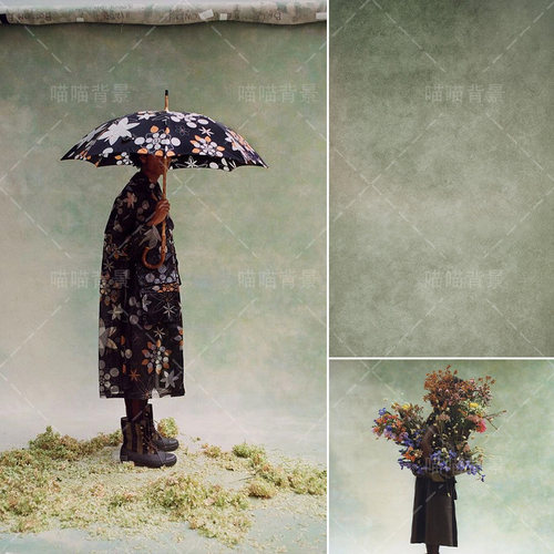绿色渐变少女模特肌理油画写真背景布商拍影棚室内艺术照高级感服饰个性写真复古摄影背景布影棚喷绘MH-2141