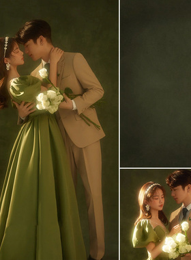 小众复古油画风少女影楼油画布背景布绿色纯色婚纱摄影情侣室内影棚艺术个性写真仿手绘拍摄背景布典MH-0989