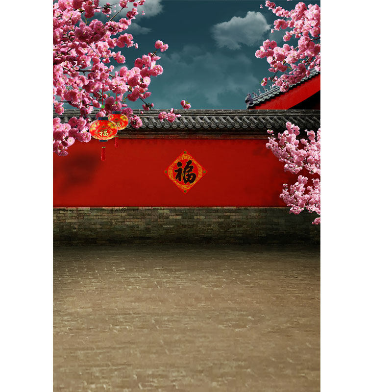 新年全家福手绘背景布摄影图片