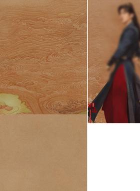 庆余新款年工笔画风格黄色幕布海浪影楼婚纱摄影拍照背景布山水个性创意写真背景布MH-1585