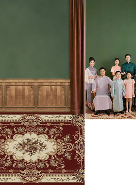绿色复古全家福背景一家六口幸福一家人影楼婚纱摄影拍摄背景布可定制大尺寸艺术写真2024新年新款MH-1250