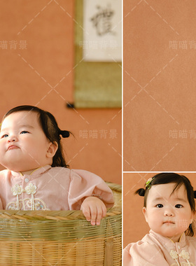 橙色肌理纹理儿童周岁国风油画拍照背景布新中式新款宝宝纪念照影棚照相馆一岁百天写真喷绘背景MH-2395