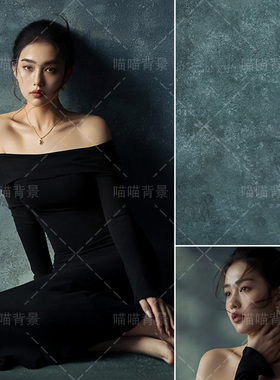 蓝色油画肌理少女感写真拍照背景布气质人物肖像30岁生日照氛围感高级感影棚影楼室内清冷系御姐风MH-2951