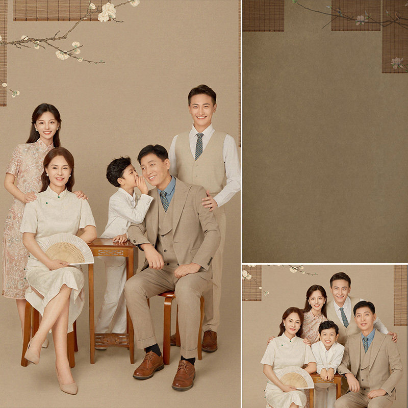 新中式工笔画全家福影楼婚纱摄影图片