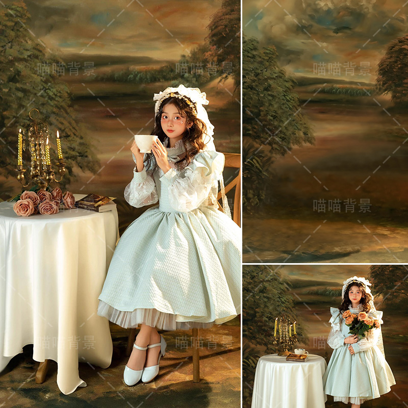 儿童浪漫法式油画写真拍照背景布照相馆室内氛围感小公主梦幻什么森系高清摄影背景纸少女婚纱摄影MH-2680