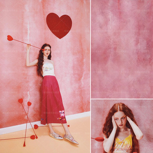 红色侘寂风肌理纹理模特少女影楼婚纱摄影拍照背景布情人节红色爱心高级感高端摄影喷绘高级感人物MH-1780